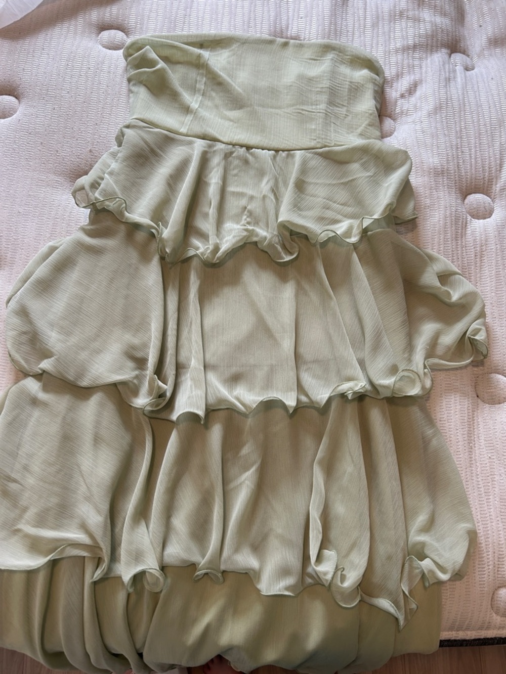 Strapless Tiered Ruffle Dress in Sage Green